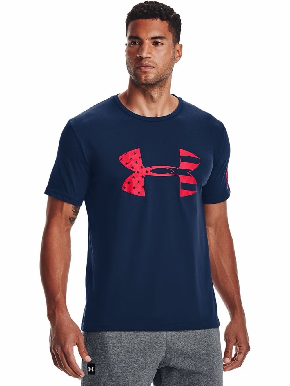 Under Armour Navy Short Sleeve Tee with Red Logo Graphic